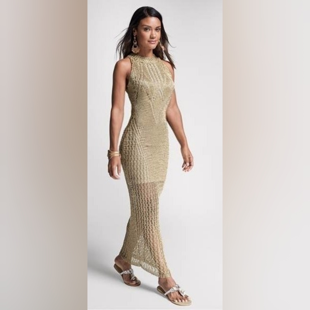 GOLD Crochet Maxi Dress- Size XS